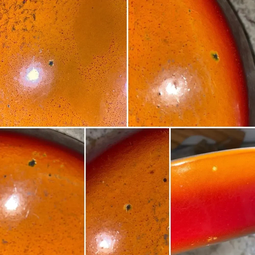 Vintage Descoware MCM Enameled Skillet Pan Julia Child Orange Flame Belgium 28